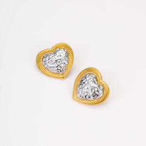 Nuevos pendientes de tuerca martillados con corazones de oro de 18 quilates, regalo, amor romántico, pendientes de acero inoxidable, joyería fina para mujer para el Día de San Valentín - Product Image 6