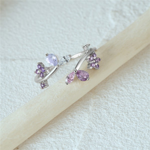 Anillo Abierto de Plata S925 con Circonita Cúbica, Diseño de Flor y Hoja, Estilo Minimalista, para Chicas, Venta al Por Mayor CANNER, Nueva Colección Primavera - Product Image 3