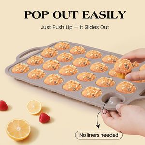 Moule à cupcakes mini en silicone avec cadre métallique renforcé, antiadhésif, sans BPA, certifié LFGB, 24 cavités, de la marque MUYULINS Factory, pour gâteaux américains. - Product Image 4