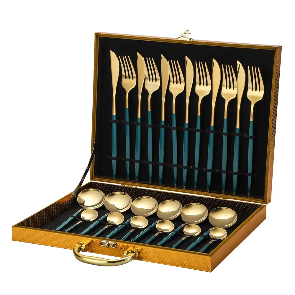 Regenbogen Geschirr Set Edelstahl 24 Stück Geschirr Messer Gabel Kaffee löffel Besteck Set Western Dinner Besteck Geschenk box Set