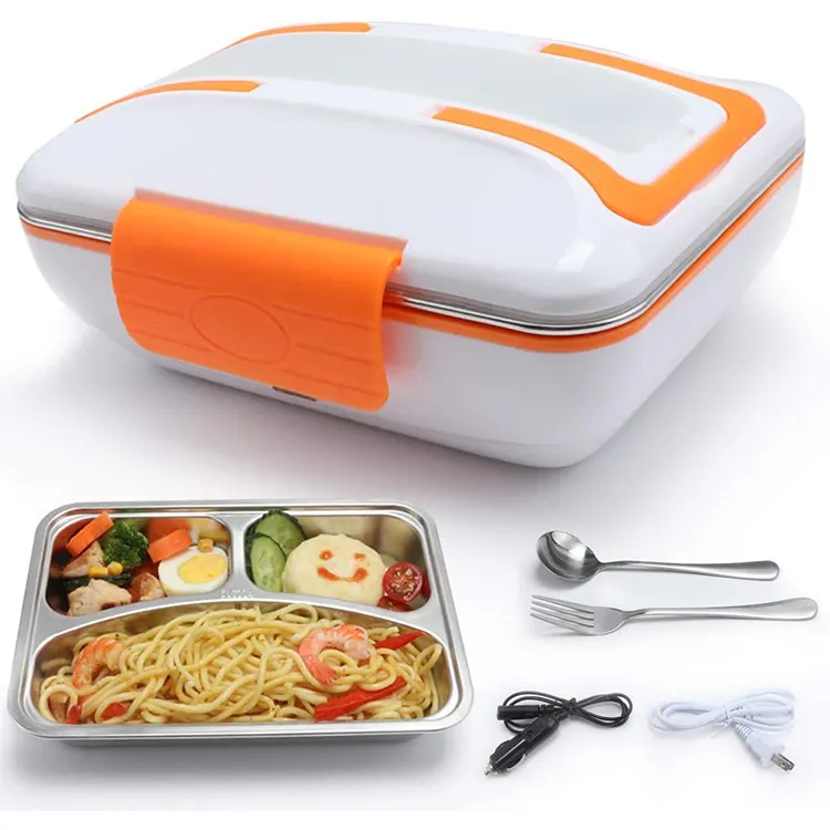 Portable Electric Lunch Box With Spoon Food Heater Rice Container Warm Keeping 110v 220v Stainless Steel Liner Bento Box