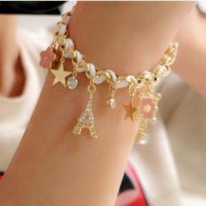 Accesorios de Moda Coreanos, Pulsera y Tobillera de PU Tejida con Diseño de Torre Eiffel, Estrellas, Flores y Corazón, Regalo para Mujer - Product Image 5