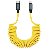 Câble de charge rapide USB-C vers USB-C 3A en cuivre pur, spirale auto-enroulante de 1 m, jaune, haute qualité, pour écouteurs