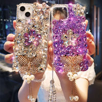 Housse de téléphone de luxe fleur papillon diamant fait à la main pour iPhone 15 14 13 12 11 Pro Max Bling Bling coque de téléphone