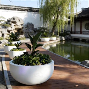 Jardinière cylindrique ronde en fibre de verre, options de couleurs blanc, noir, gris, style nordique, modèle durable, <span class=keywords><strong>d</strong></span>écoration pour <span class=keywords><strong>jardin</strong></span> et hall <span class=keywords><strong>d</strong></span>'hôtel - Product Image 2