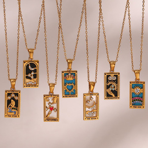 Collar con Colgante Retro Europeo y Americano, de Acero Inoxidable Electrochapado, Rectangular, con Zirconia y Diseño de Carta del <span class=keywords><strong>Tarot</strong></span> - Product Image 1