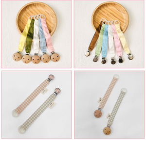 Cinta 100% de algodón para <span class=keywords><strong>chupete</strong></span> de bebé, cadena de algodón <span class=keywords><strong>y</strong></span> clips de madera de haya, Clip para <span class=keywords><strong>chupete</strong></span> masticable - Product Image 5