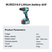 Perceuse sans fil 21V, perceuse à percussion sans fil 10mm, 50N.m, avec batterie 4.0Ah, 2 vitesses, pour le bois, le métal, la maison