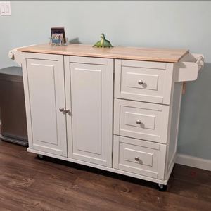 Carrito de Cocina <span class=keywords><strong>con</strong></span> Superficie de Madera Maciza, Gabinetes de Almacenamiento, Cajones, Isla de Cocina Móvil <span class=keywords><strong>con</strong></span> Ruedas para el Hogar - Product Image 5