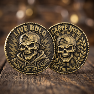 Monedas de desafío personalizadas con diseño de esqueleto, tono bronce antiguo, borde de cuerda, regalos coleccionables personalizados, OEM ODM - Product Image 1