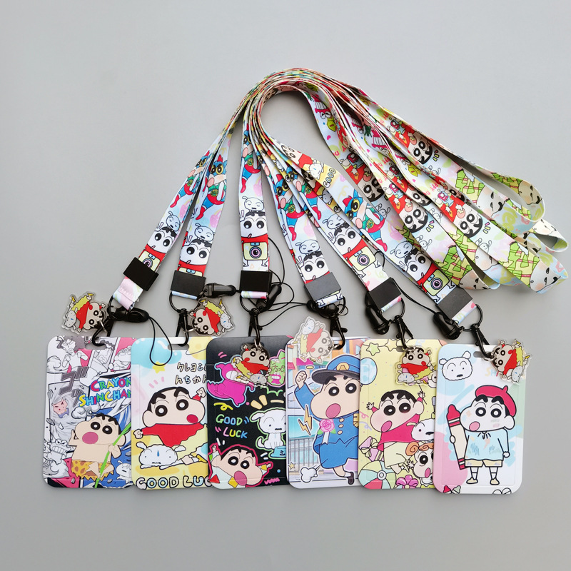 Japanese Cute Cartoon Shin-chan Card Holder Student Bus ID Name Badge Plastic Card Case Cover with Anti-Lost Lanyards