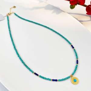 Femmes Style Classique DIY Mode Couple Collier Turquoise Perle Ronde Lapis Lazuli Chaînes En Pierre Naturelle - Product Image 1