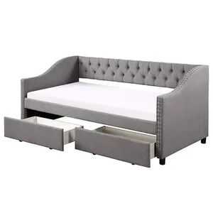 Elegant style Fabric Living Room Sofa Upholstered Twin Size Sofa Bed Sturdy Daybed with Two Drawers