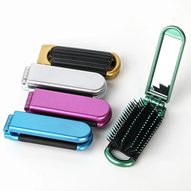 Folding Mirror With Hair Comb Travel Pocket Mini Foldable Hair Brush With Makeup Mirror Comb