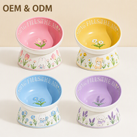 Bol surélevé personnalisé pour animaux de compagnie, gamelle pour chien et chat avec imprimé floral de dessin animé mignon, plat surélevé pour animaux de compagnie pour usage domestique