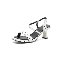 Sandales romaines sexy à pois pour femme, talon épais 7 cm, bout ouvert, à enfiler, pour l'été