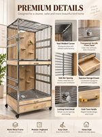 Cage à oiseaux d'intérieur haut de gamme en acier inoxydable avec panneau arrière en bois perforé pour maison européenne moderne