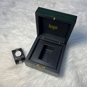 Rectangle Wooden Watch <b>Box</b> With Snap Closure <b>Black</b> Faux Leather Interior For Luxury Timepieces - Product Image 4