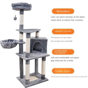 Uzun Kedi Ağacı Aktivite Merkezi Sağlam Rahat Tırnaklama Direkleri Çoklu Yuva İç Mekan Kedi Ağacı - Product Image 4