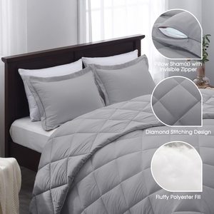 QSY Organic Reversible Queen <strong>Bed</strong> <strong>Comforter</strong> Set with 2 Pillow Shams Alternative Simple Style for All Seasons Polyester Filling - Product Image 4