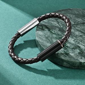 Moda klasik el yapımı örgülü gerçek deri bilezik yüksek cilalı paslanmaz çelik manyetik toka bilekliği - Product Image 5
