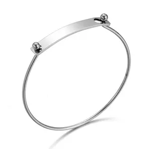 Yiwu Duoqu Stainless Steel Open Round Wire Cuff Center DIY Personalized Replacement Charm Blank ID Bar Bangle