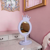 Miroir à main personnalisé en forme de couronne avec poignée en bois miroir décoratif moderne pour enfants princesse artisanat et miroir suspendu avec logo