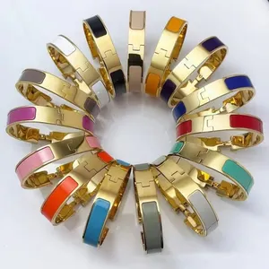 Diskon besar perhiasan populer untuk wanita 316L gelang baja tahan karat gelang H Enamel warna-warni