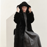 Manteau en fourrure de vison véritable pour femme, long, noir, avec capuche, chaud et élégant pour l'hiver