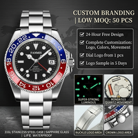 Montre à quartz pour homme avec logo personnalisé, lunette rouge et bleue, style GMT, bracelet Jubilee en acier inoxydable, montre-bracelet étanche