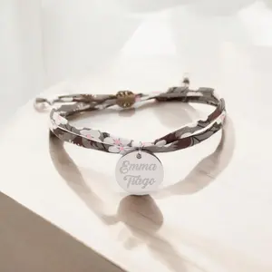 <span class=keywords><strong>Bracelet</strong></span> cordon tissu liberty personnalisé pendentif prénom gravé <span class=keywords><strong>bracelet</strong></span> tissu fleur coloré cadeau pour femme - Product Image 5