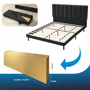 Lit double moderne et minimaliste de style français, nouveau design, multifonctionnel avec rangement intégré, en tissu, luxe léger, lit de mariée, modèle A04 - Product Image 1