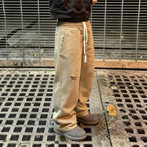 Custom Heavyweight 500 GSM Cotton Fleece Track Flared Jogger <b>Men</b> Print Logo Wide Straight Leg Baggy Sweatpants Unisex - Product Image 4