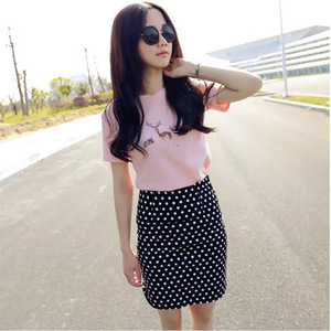 High Waist Black Polka Dot Midi Skirt Women's Summer Korean Style Elegant Slimming Retro Hong Kong Short Skirt Set Two Piece - Product Image 3