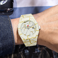 Montre pour homme avec bracelet en acier inoxydable à motif marbré, boîtier en alliage, cadran de 41 mm, style business, cadran à aiguilles, calendrier, quartz, étanche