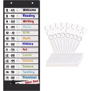 Tabla de Horarios Diarios con Bolsillos, 13+1 Bolsillos, Gestión Visual del Tiempo en el Aula, Tarjetas de Borrado en Seco, Regreso a Clases - Product Image 1