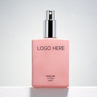 Flacon de parfum carré en verre rose de 50 ml avec vaporisateur pompe, emballage cosmétique sérigraphié, flacon de soin avec boîte cadeau