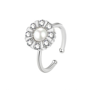 Pave Zircon Shell Pearl Rotating <b>Adjustable</b> <b>Ring</b> Copper Gold Plated Stress Relief Jewelry Factory Wholesale With Customized Logo - Product Image 5