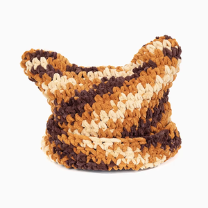 Mades hine Funky Boho Winter Warme Mütze Mehrfarbige Regenbogenst reifen Häkeln Katzen ohr Streetwear mit 3D-Stickerei - Product Image 3