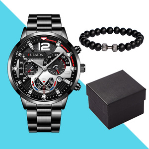 Ensemble de montres à quartz tendance avec bracelet et boîte FD058, montres de sport et d'affaires avec calendrier pour hommes - Product Image 1