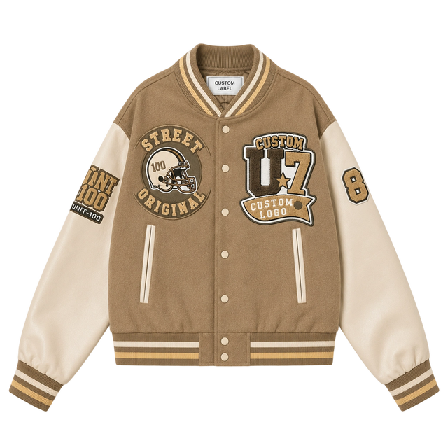 Manufacturers for Clothing Brand Custom PU Leather Sleeve Chenille Patch Embroidered Vintage Streetwear Varsity Jacket for Men