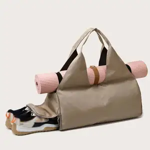 Bolsa de lona de viaje Weekender con compartimento para zapatos, bolsa de lona ligera de fábrica para gimnasio, bolso de mano para exteriores, esterilla de Yoga, bolsa deportiva para gimnasio