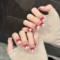 Faux ongles à presser en acrylique, motif pois 3D, French manucure, rose nude transparent, forme carrée moyenne, faits main, pour salons de manucure et spas