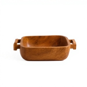 Cuenco de Servir Rectangular de Madera de Mango con Acabado en Nogal, Resistente, con Asas de Madera Tallada - Product Image 1