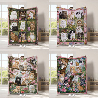 Selimut Flanel Motif Kucing Kupu-kupu, Lembut Hangat Nyaman untuk Sofa Tempat Tidur, Selimut Hadiah untuk Pecinta Kucing dengan Pola Bunga dan Anak Kucing yang Lucu