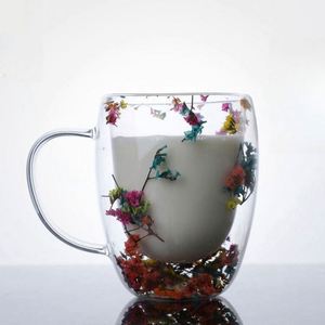 Glass Vacuum <b>Insulated</b> Round Coffee <b>Mug</b> with Clear Dried Flowers Decor Eco-Friendly American Style Screw-On Lid Straw Party Use - Product Image 3