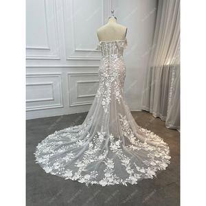 थोक महिलाओं सुरुचिपूर्ण पत्ती पुष्प फीता सेक्सी भ्रम कोर्सेट मरमेड शादी की पोशाक पहले से शर्त महिलाओं तंग फिट ब्राइडल गाउन - Product Image 4