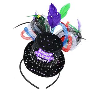 Año Nuevo <span class=keywords><strong>Deluxe</strong></span> Disco Ball Drop Silver Stars Sombrero de copa iridiscente Diadema con piedras preciosas brillantes Accesorio de favores de fiesta - Product Image 2