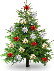 Guirlande de Noël rouge de luxe et décoration de petites fleurs en canne, 13 cm, ornements de Noël écologiques en textile pour arbre de Noël - Product Image 3