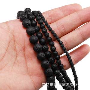 Cuentas de roca volcánica natural, redondas, negras, de 6, 8, 10 y 12mm, para pulseras, joyería, suministros para manualidades, 108 piezas, accesorios hechos a mano - Product Image 1